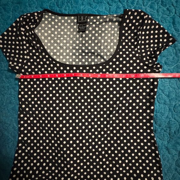 I.N.C International Concepts White Polka Dots on Black Short Sleeve Women's Sz.L - Picture 3 of 5